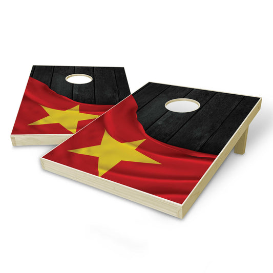 Vietnam Flag Tailgate Cornhole Set - Black Wood