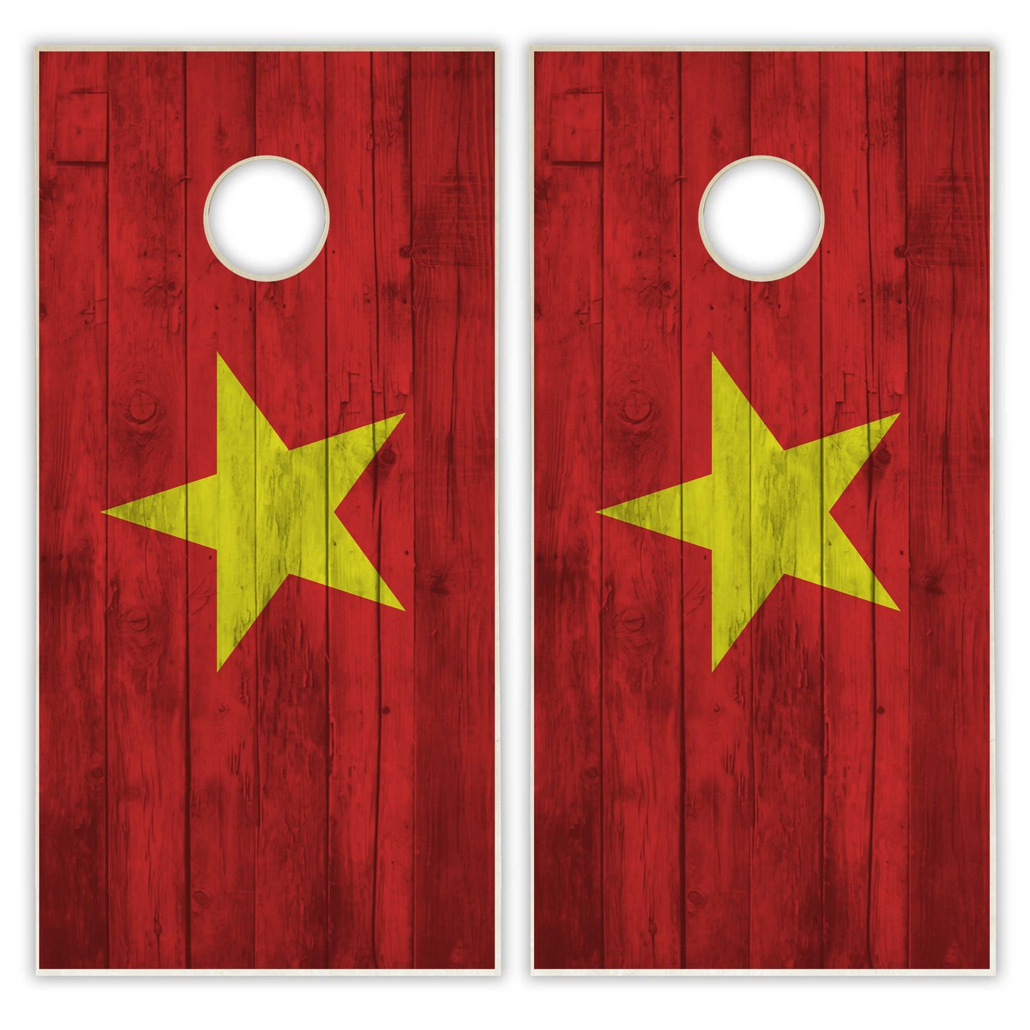 Vietnam Flag Cornhole Set - Distressed Wood