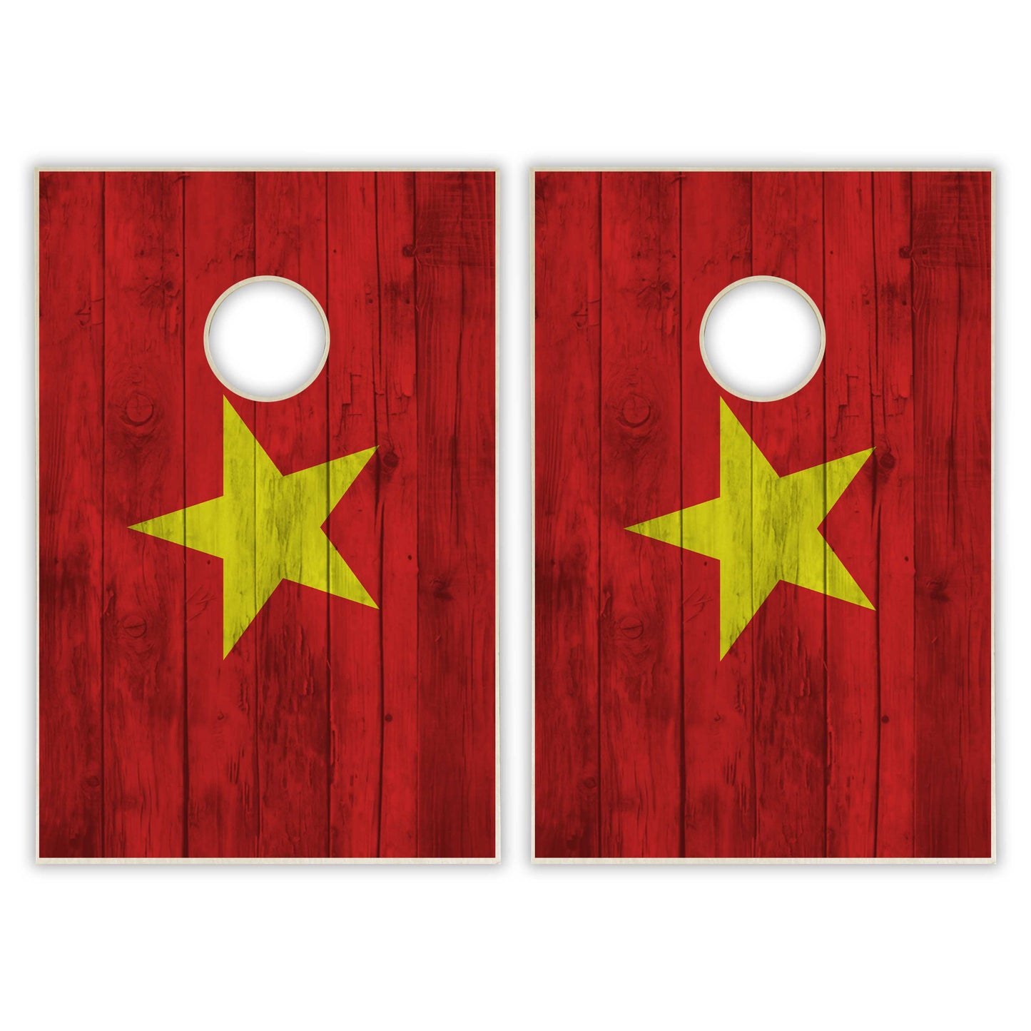 Vietnam Flag Tailgate Cornhole Set - Distressed Wood