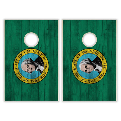 Washington State Flag Tailgate Cornhole Set - Distressed Wood