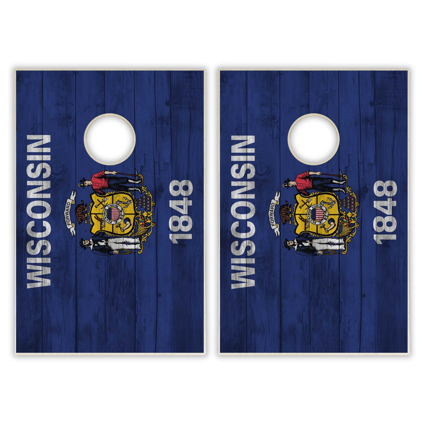 Wisconsin State Flag Tailgate Cornhole Set - Distressed Wood