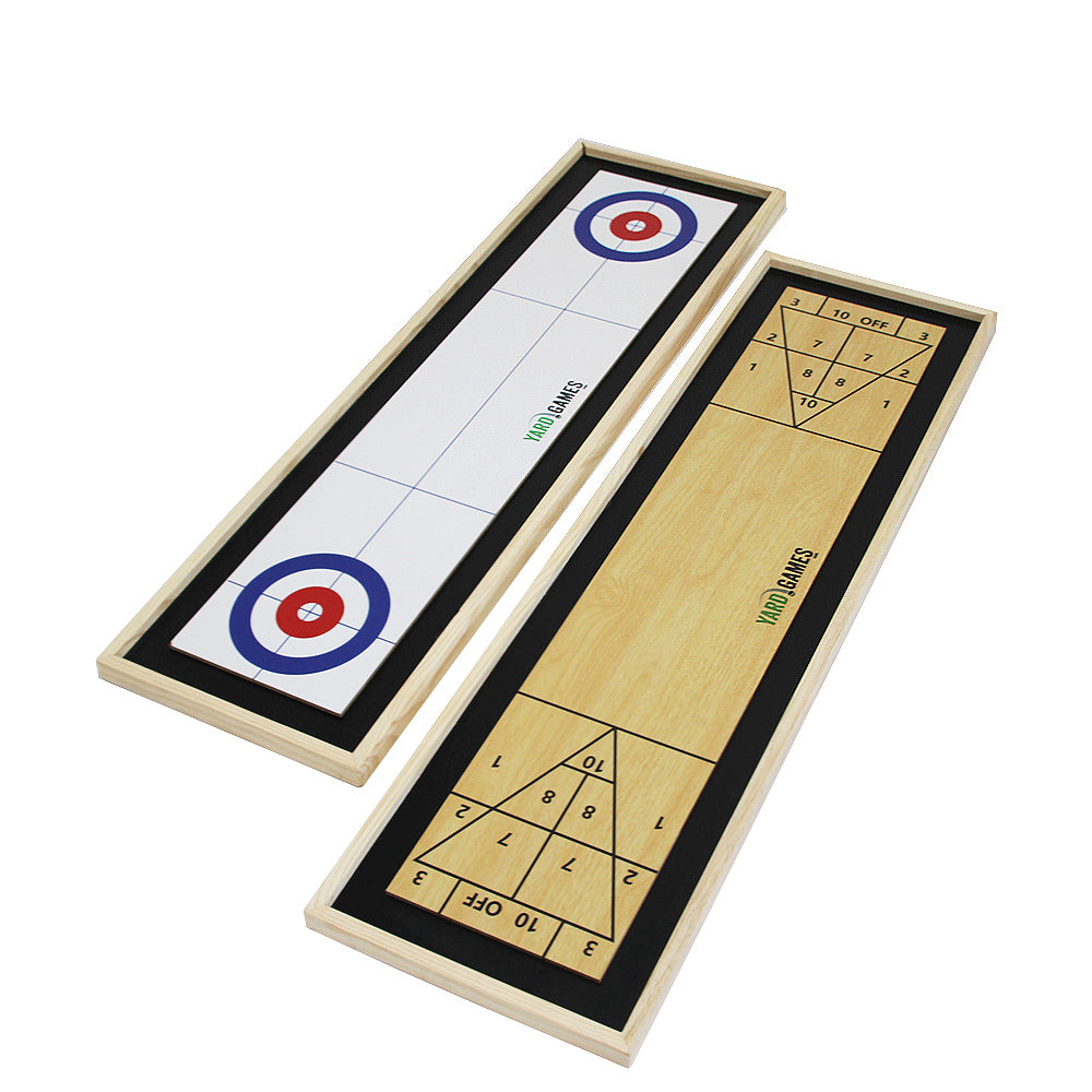 Curling and Shuffleboard 2 in 1 Table Top Game with 8 Rolling Discs