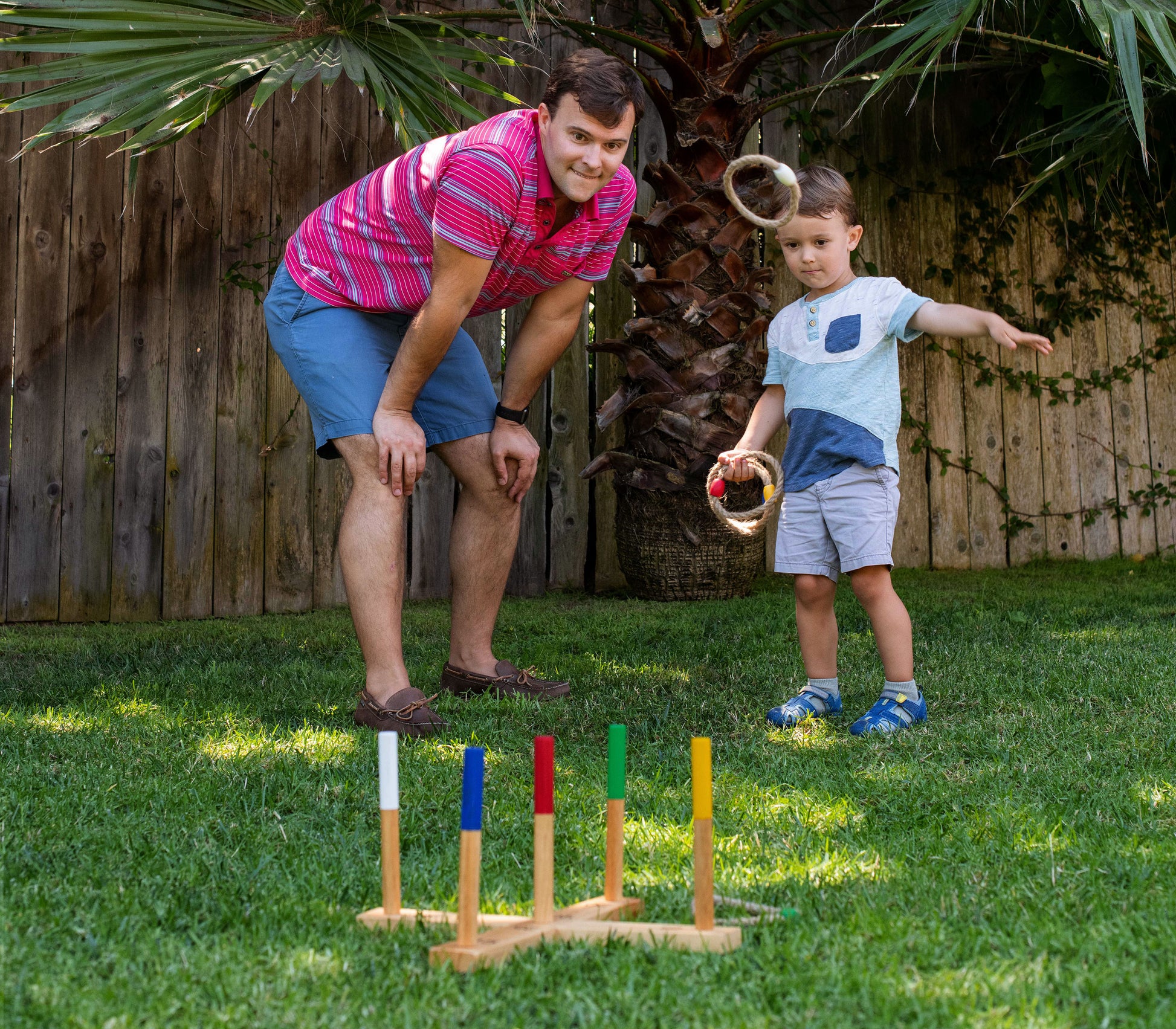 Yard Games Outdoor Giant Wooden Ring Toss Lawn Game w/ Soft Touch Throwing Rings